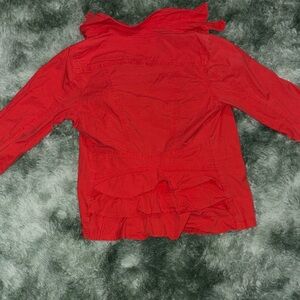 CAbi Vibrant Red Bomber Jacket with Ruffles